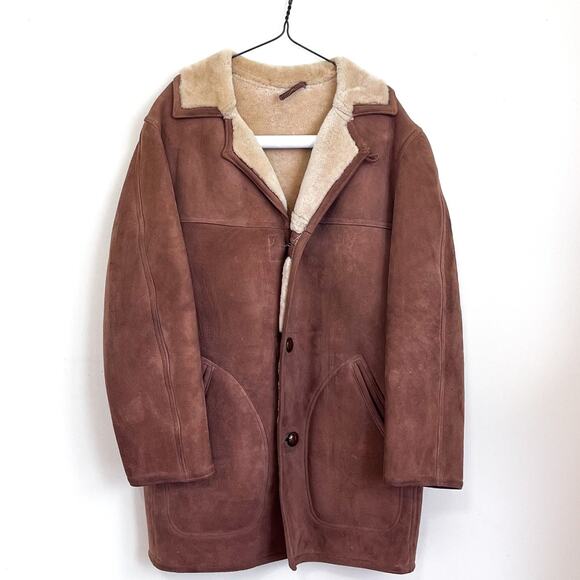 Vintage David Church Suede Mens Coat Size 40 Brown Shearling Sheepskin Marlboro - Picture 1 of 12